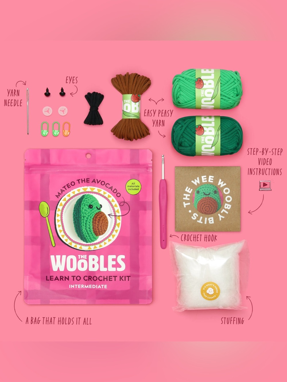 NEW The Woobles Mateo the Avocado DIY Crochet Kit Intermediate Level